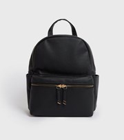 New Look Black Leather-Look Pocket Front Backpack